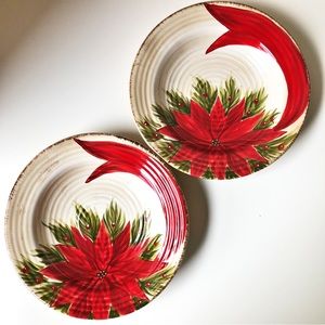 2 Tabletops Gallery Christmas Carol Serving Bowls Hand Painted 10.25” Stoneware